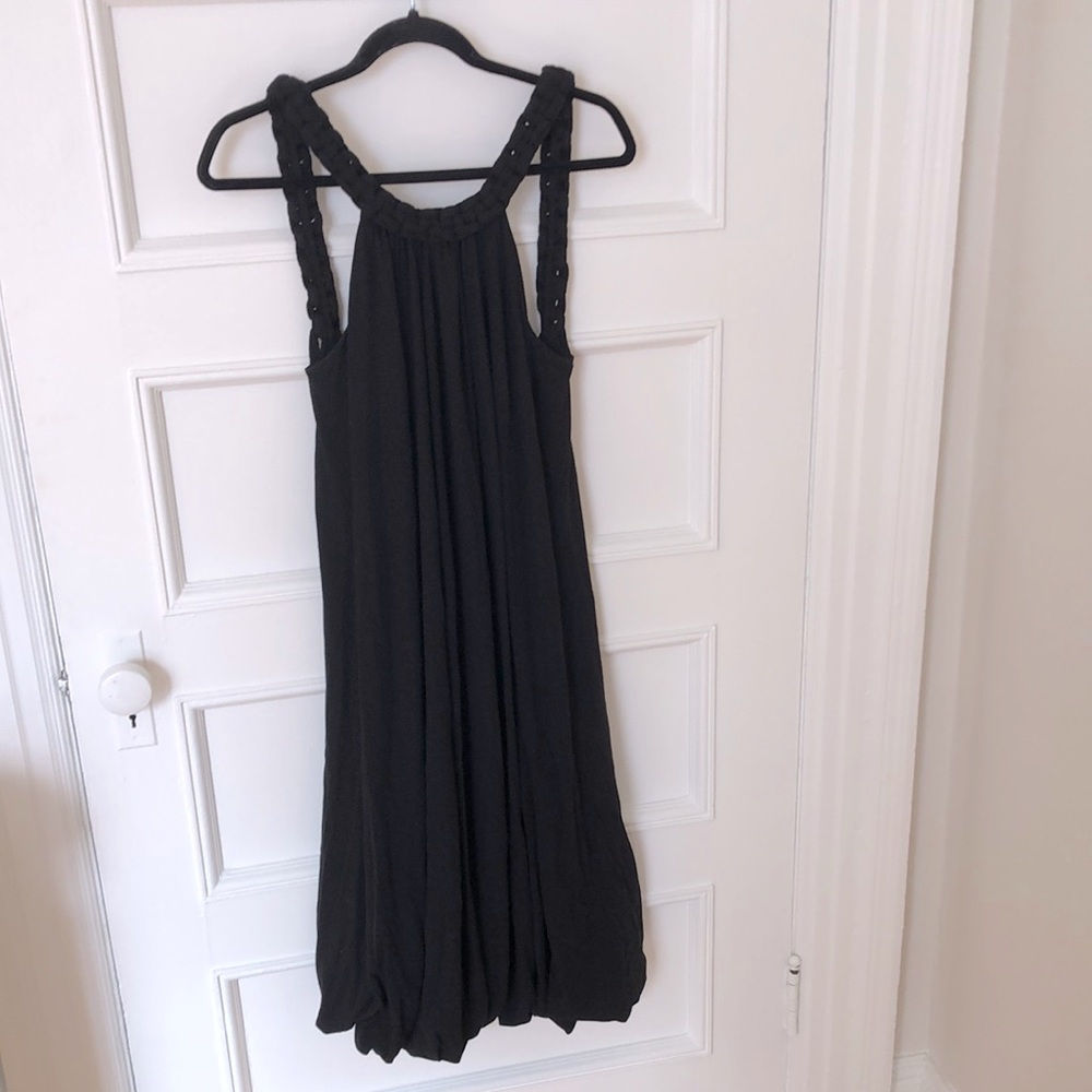 NWT US $498 open back Grecian black summer Europe dress rope straps bubble hem